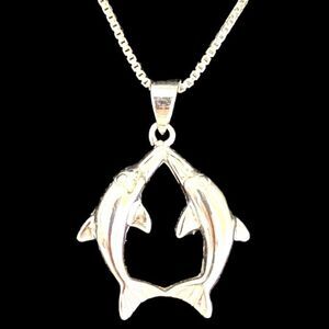 PR# Sterling 925 Silver “Dolphins at Play” Necklace